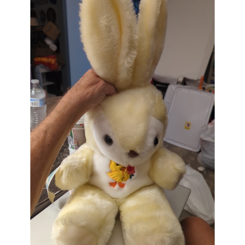 Vintage 80s Easter Bunny Cuddle Wit Plush Stuffed Rabbit Embroidered Chick